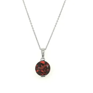 Solitaire Garnet Pendant In 18k White Gold.