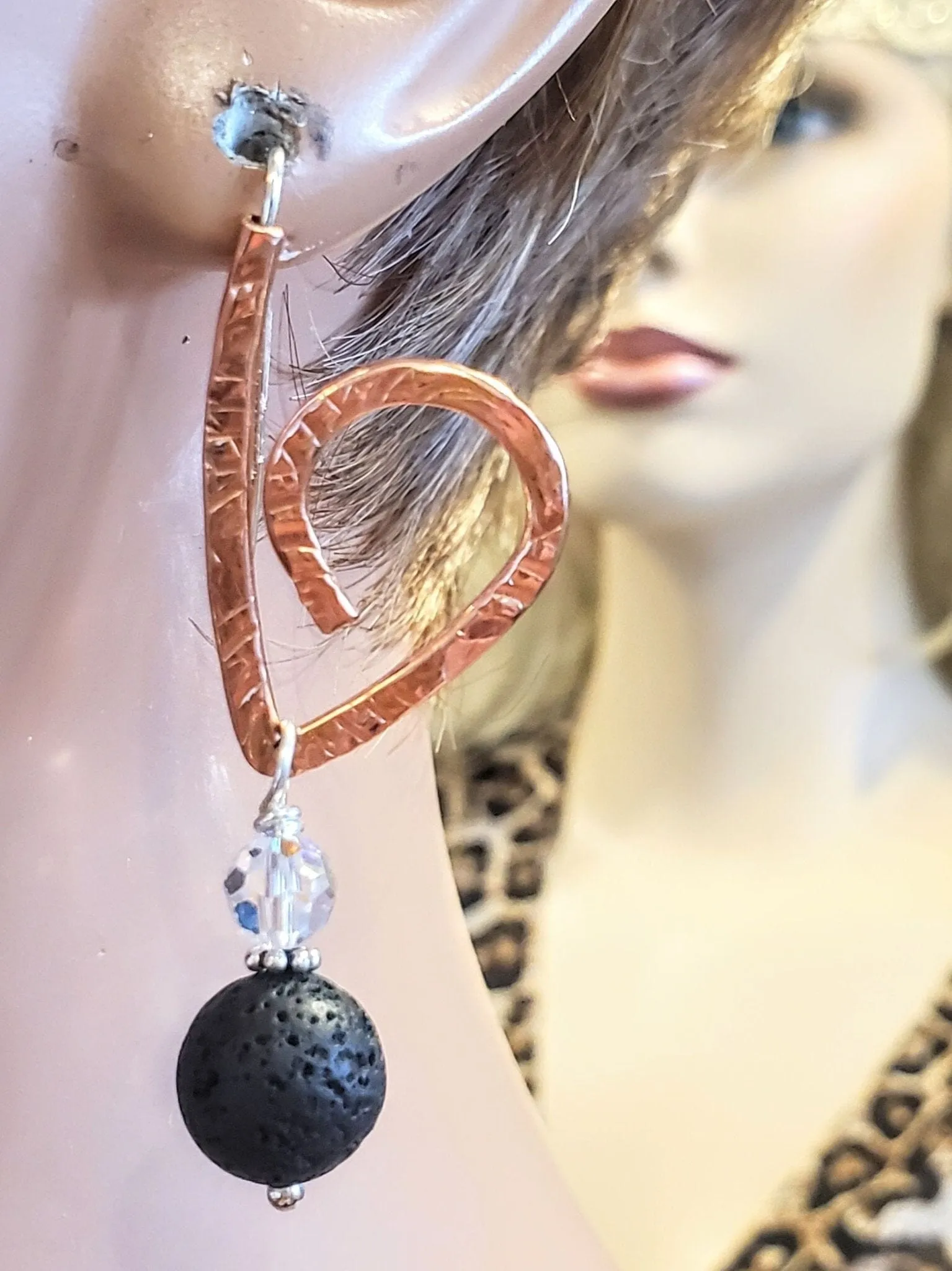 Sparkly Embossed Copper Butterfly Wing Lava Rock Bead Earrings- Wholesale Only