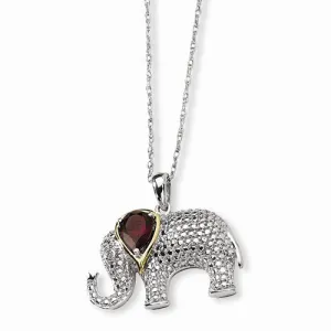 Sterling Silver & Garnet and Diamond Elephant Necklace