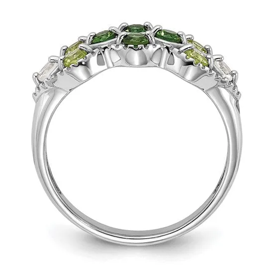 Sterling Silver Chrome Diopside Peridot and White Topaz Ring