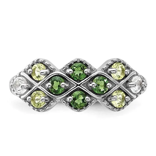 Sterling Silver Chrome Diopside Peridot and White Topaz Ring