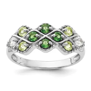 Sterling Silver Chrome Diopside Peridot and White Topaz Ring