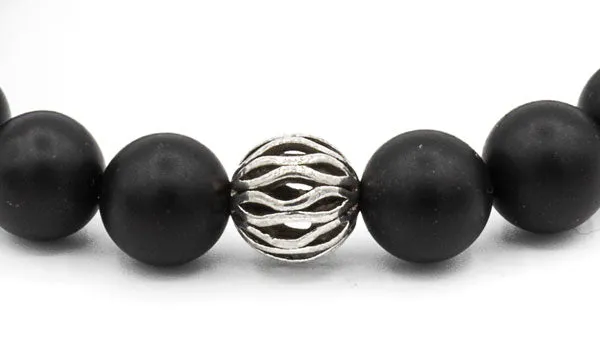 Sterling Silver Matte Onyx Abacus Natural Gemstone Bracelet