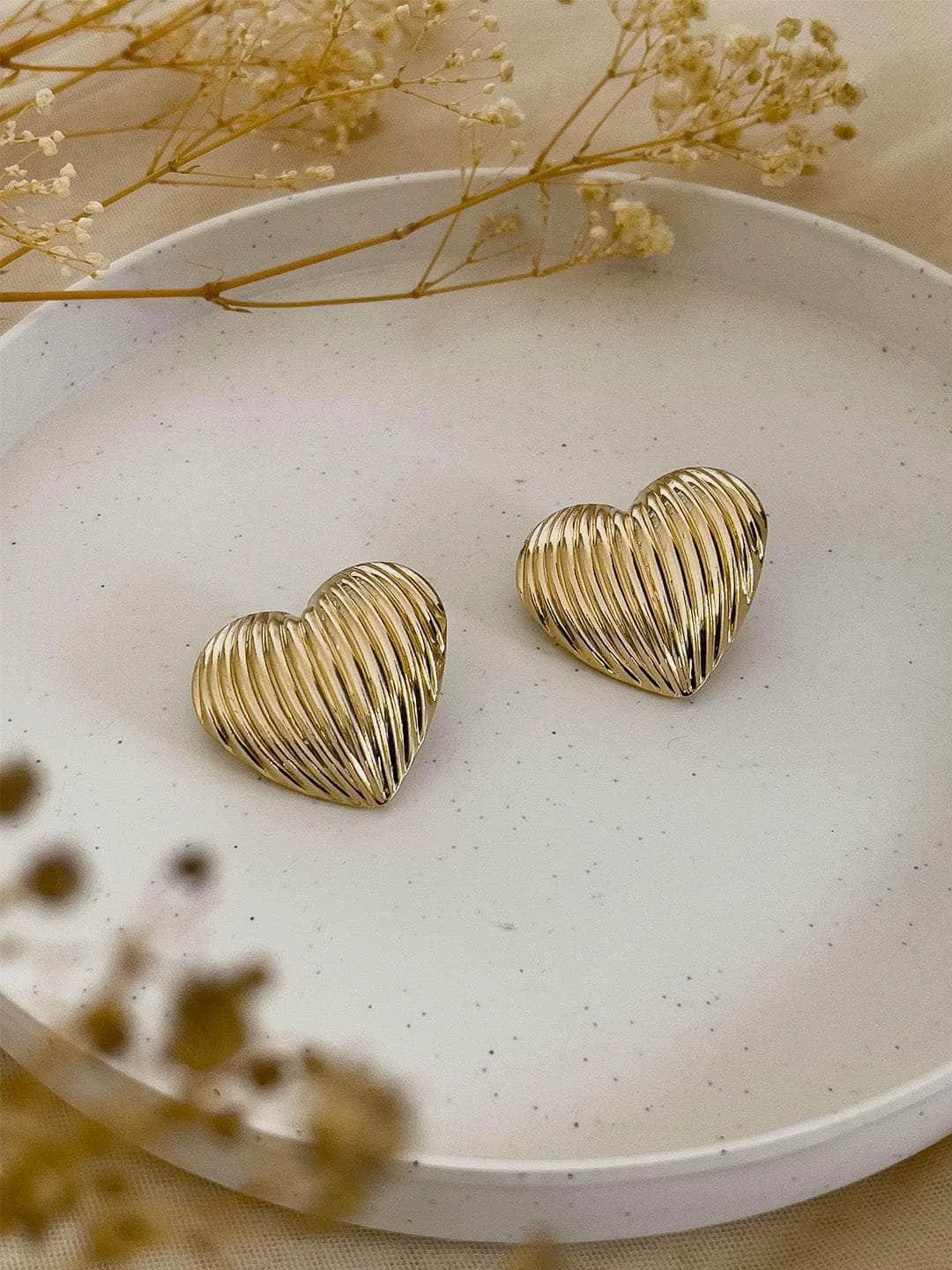 Striped Heart Shaped Stud Earrings