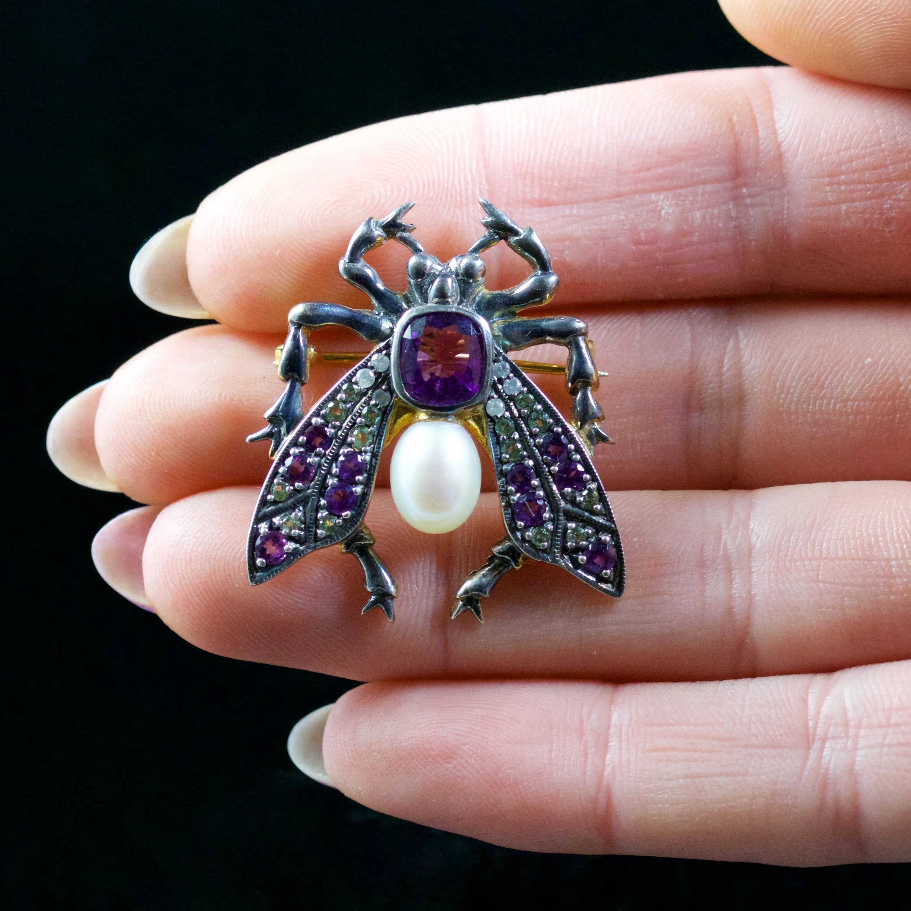 Suffragette Insect Brooch 2Ct Amethyst 18Ct Silver