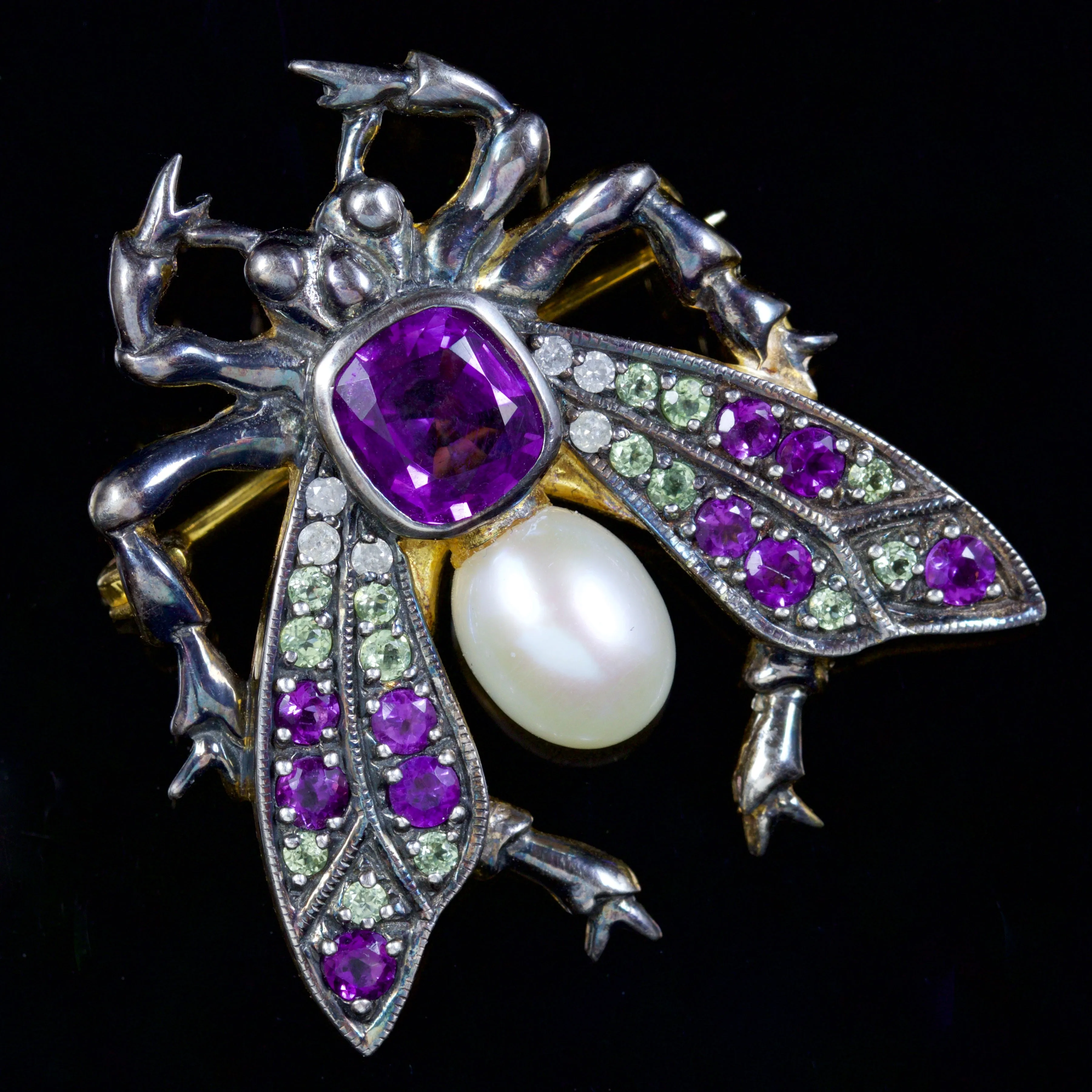 Suffragette Insect Brooch 2Ct Amethyst 18Ct Silver