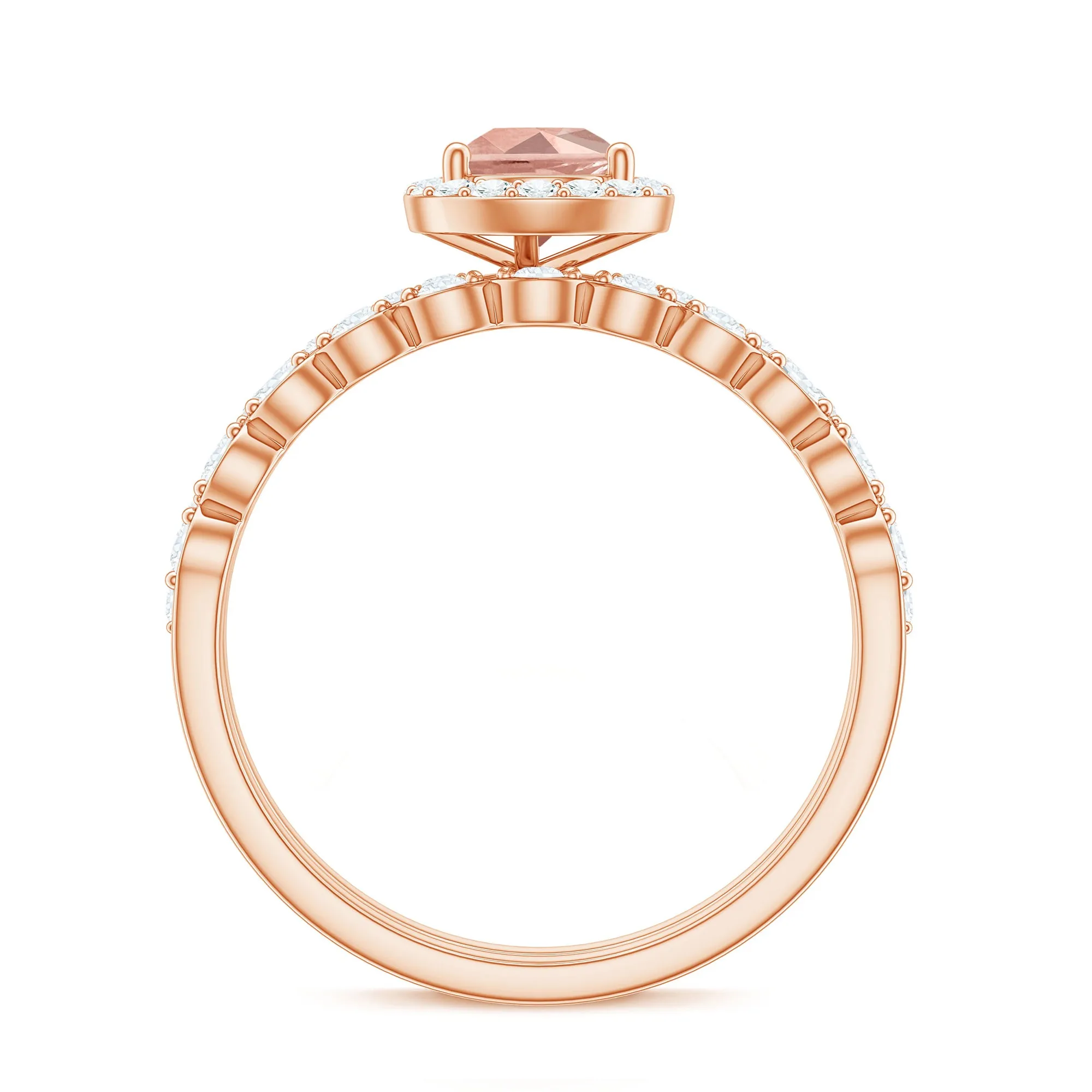 Teardrop Morganite Bridal Ring Set with Diamond