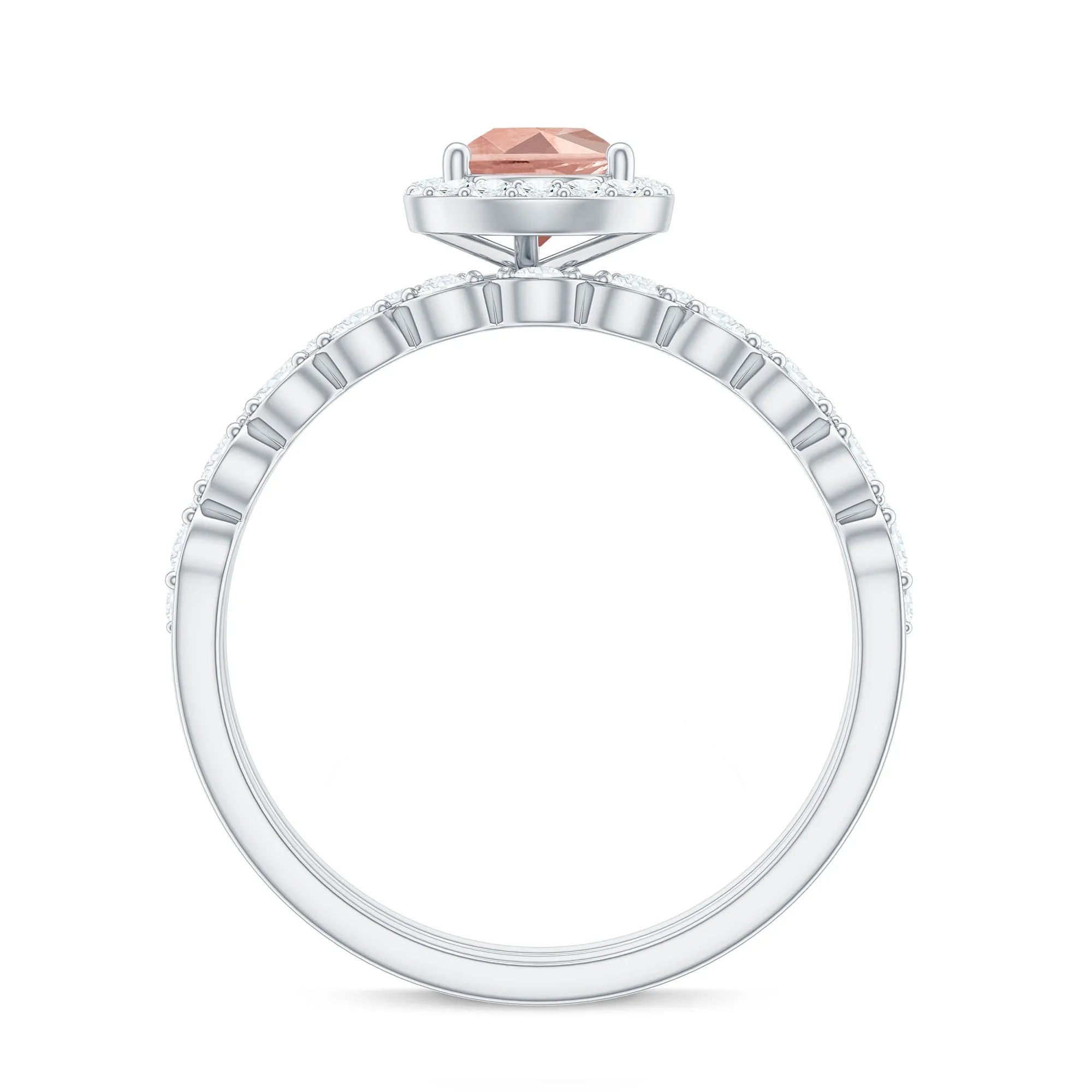 Teardrop Morganite Bridal Ring Set with Diamond