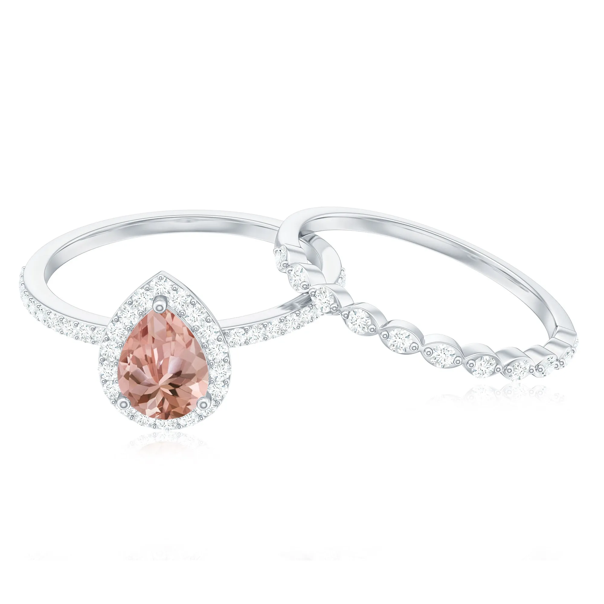 Teardrop Morganite Bridal Ring Set with Diamond