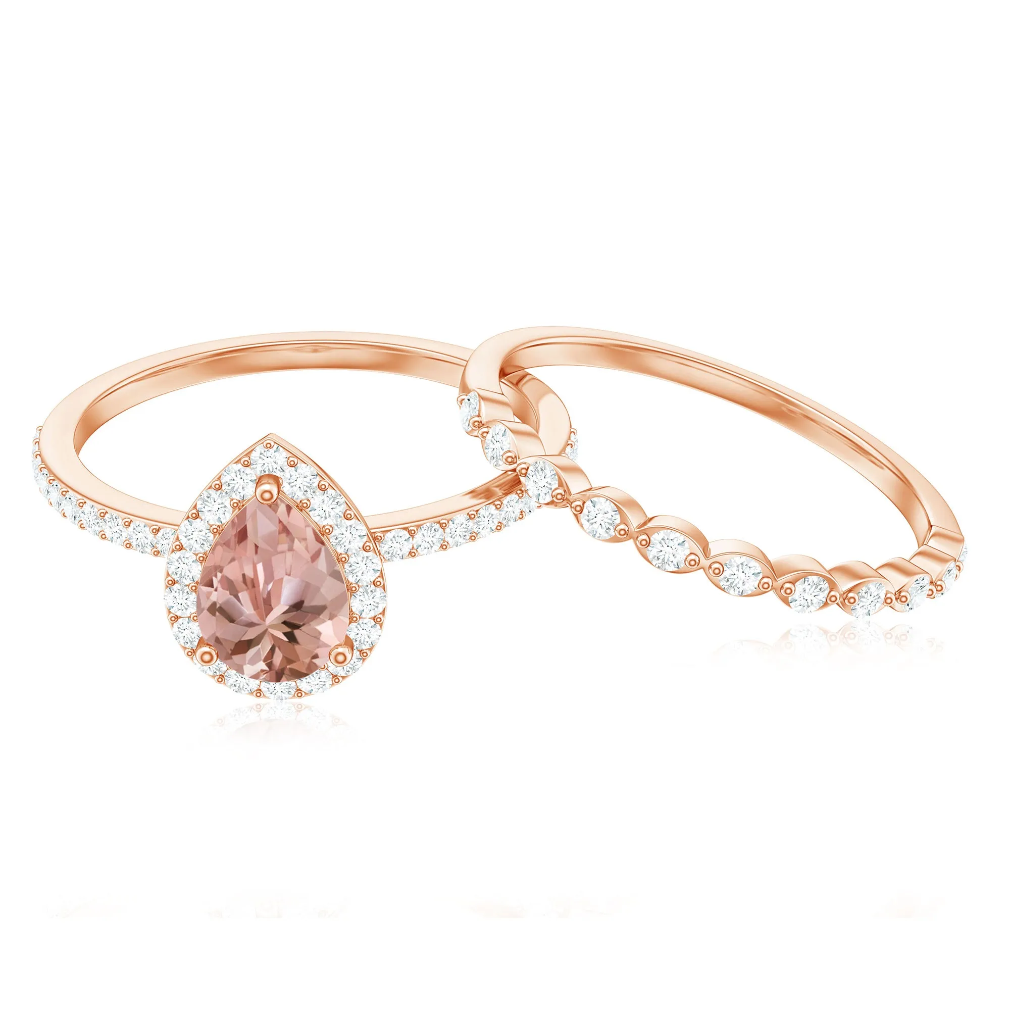 Teardrop Morganite Bridal Ring Set with Diamond