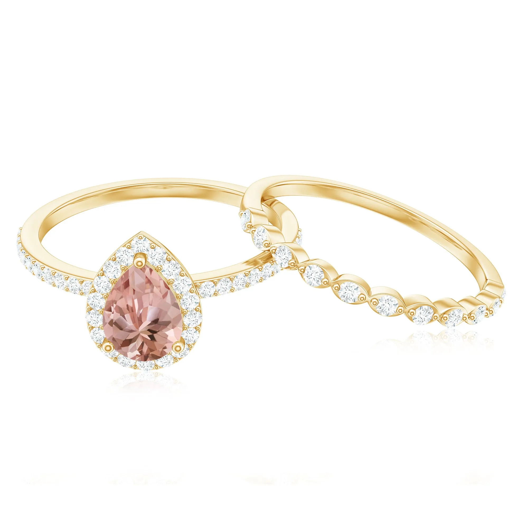 Teardrop Morganite Bridal Ring Set with Diamond