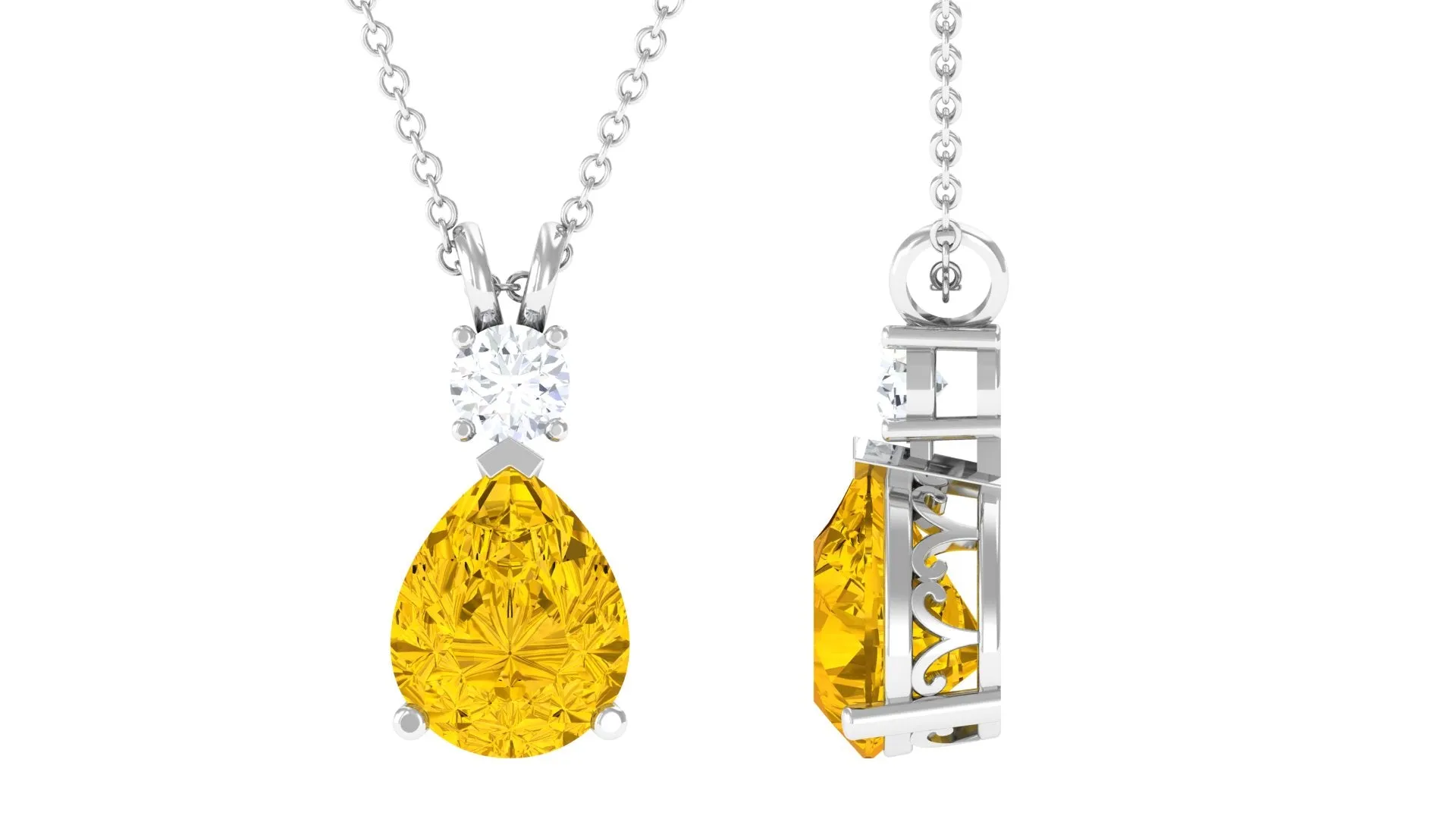 Teardrop Pendant with Created Yellow Sapphire and Moissanite