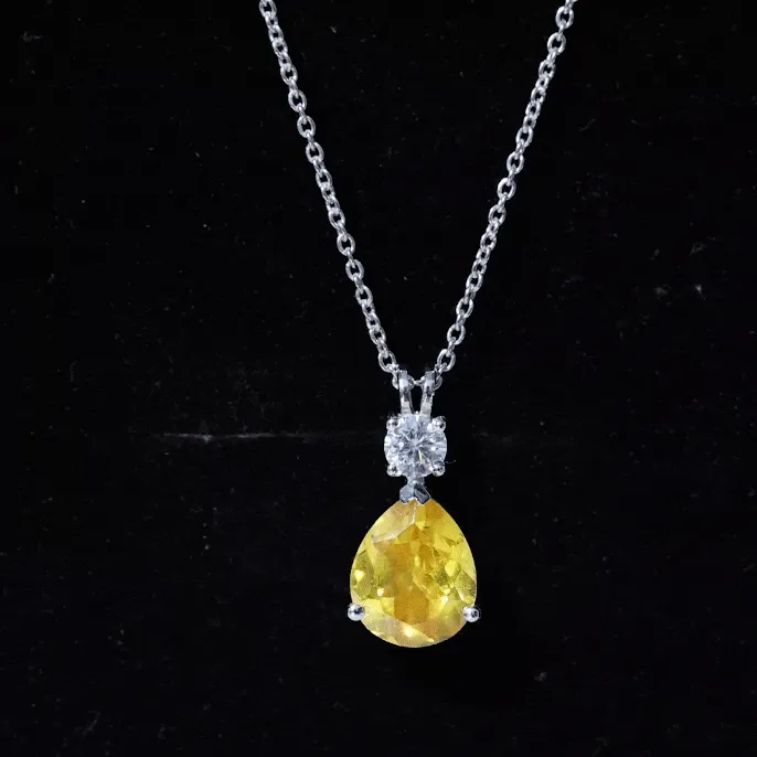 Teardrop Pendant with Created Yellow Sapphire and Moissanite