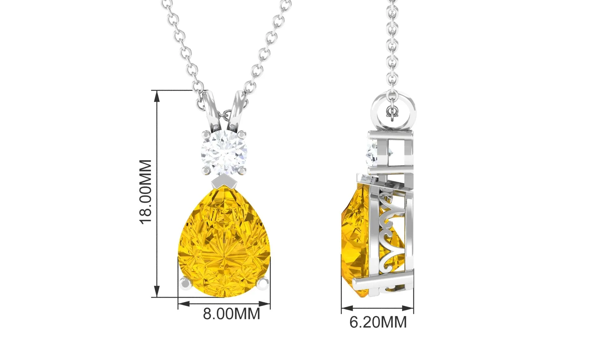 Teardrop Pendant with Created Yellow Sapphire and Moissanite