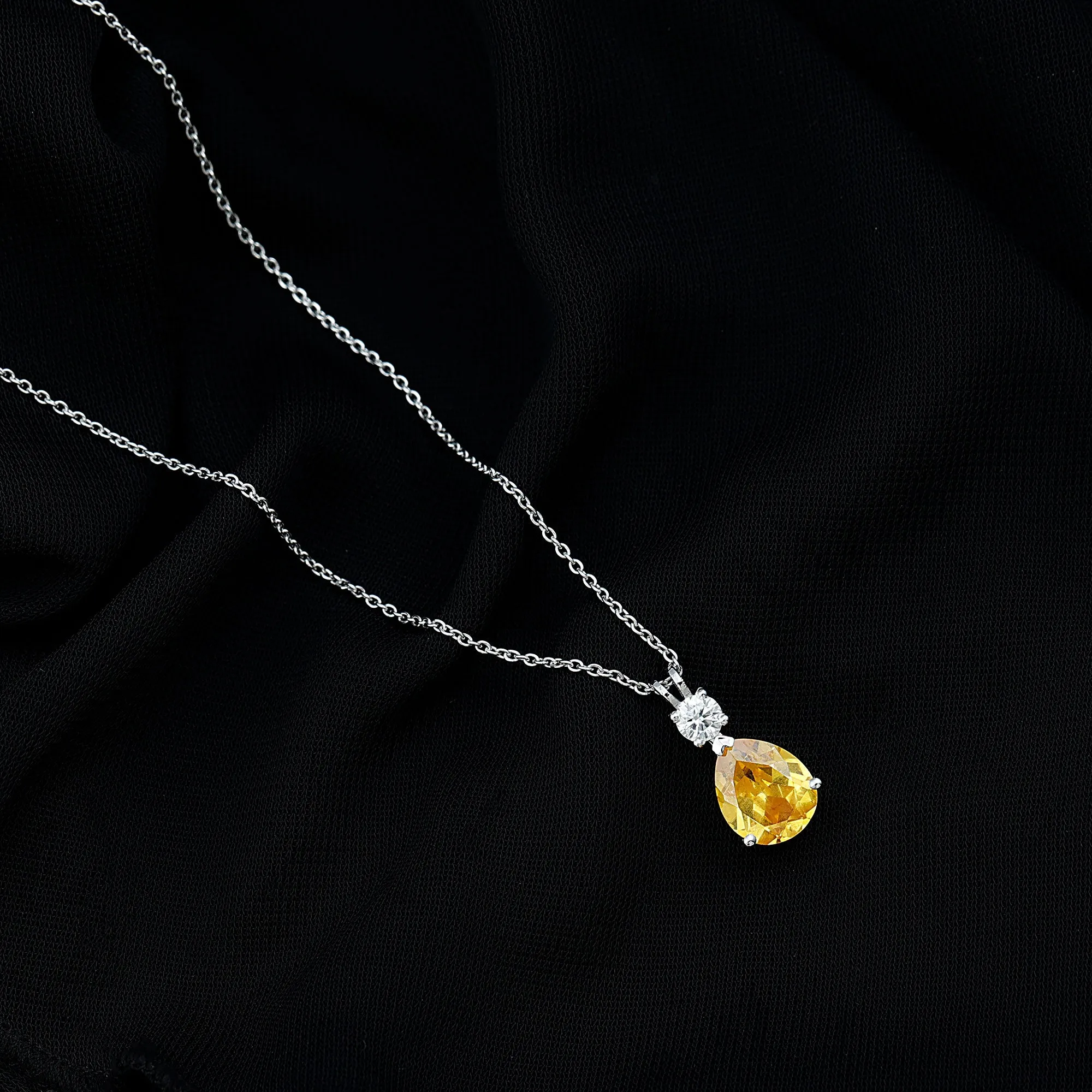 Teardrop Pendant with Created Yellow Sapphire and Moissanite