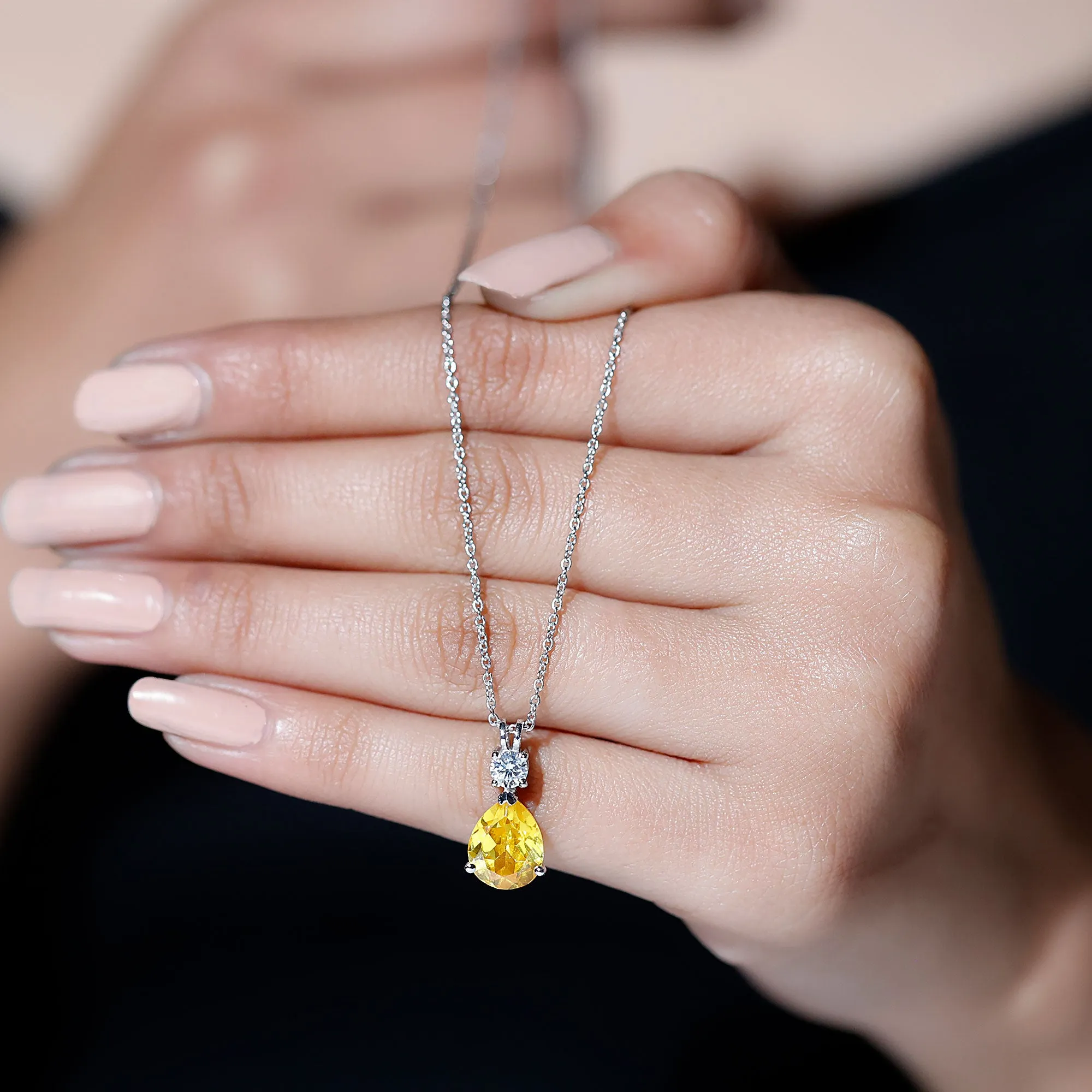 Teardrop Pendant with Created Yellow Sapphire and Moissanite