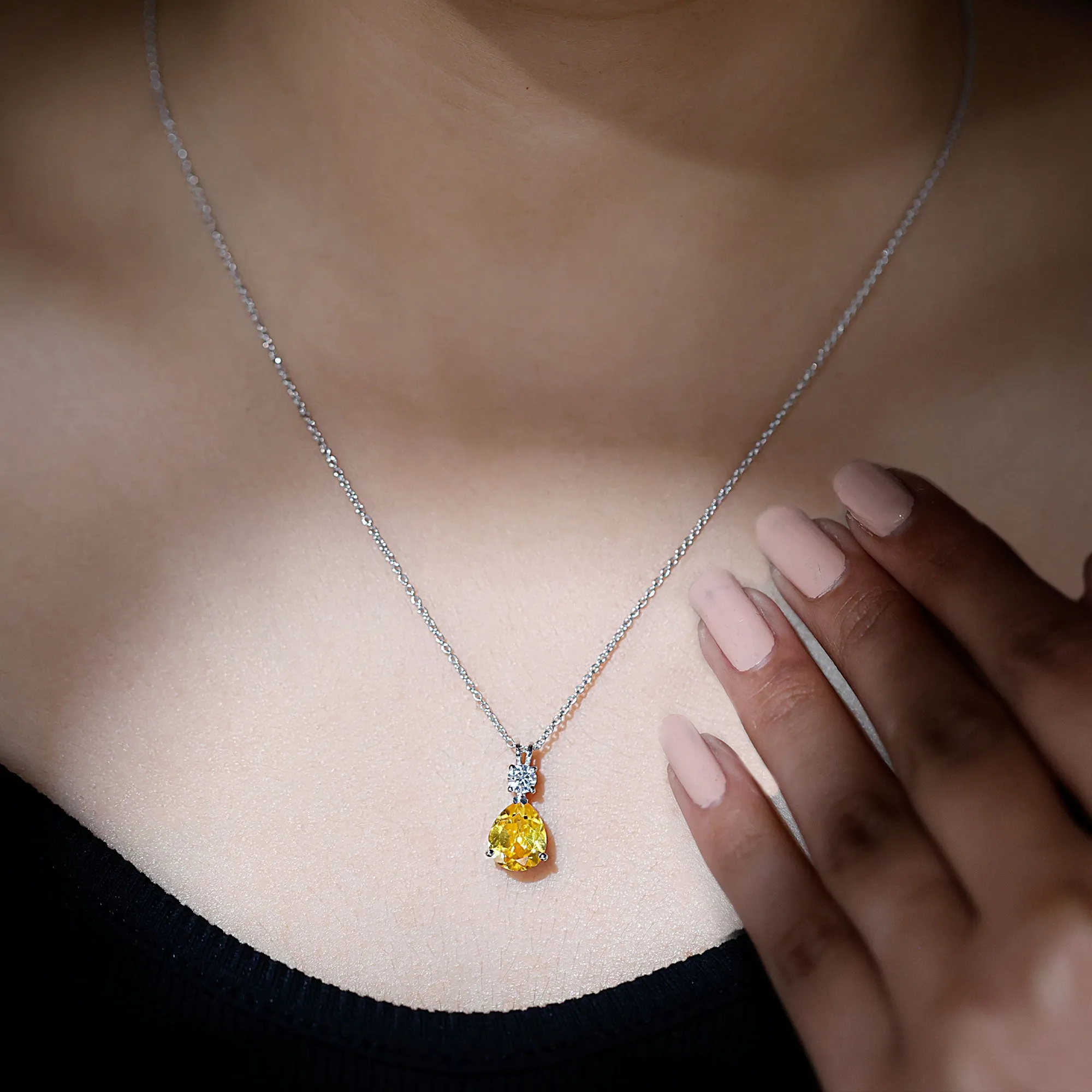 Teardrop Pendant with Created Yellow Sapphire and Moissanite