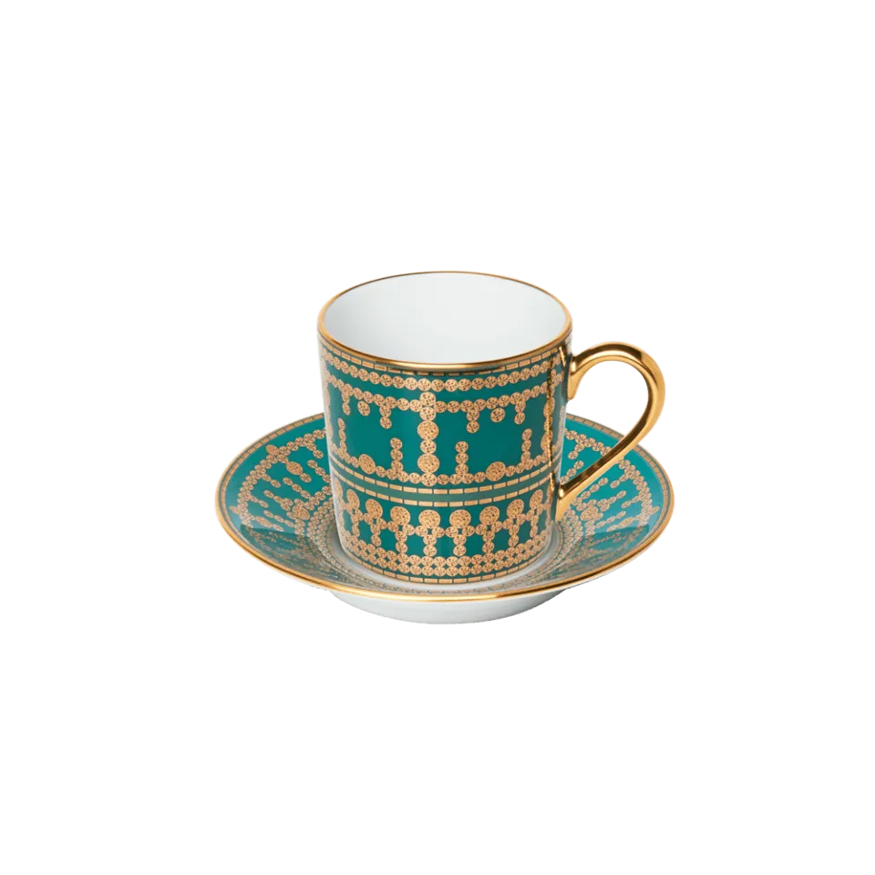 Tiara Peacock Blue & Gold Coffee Cup & Saucer