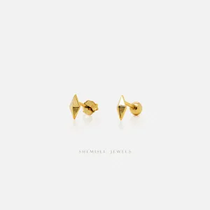 Tiny 3D Diamond Shape Stud, Unisex, Gold, Silver SHEMISLI SS450 Butterfly End, SS451 Screw Ball End (Type A)