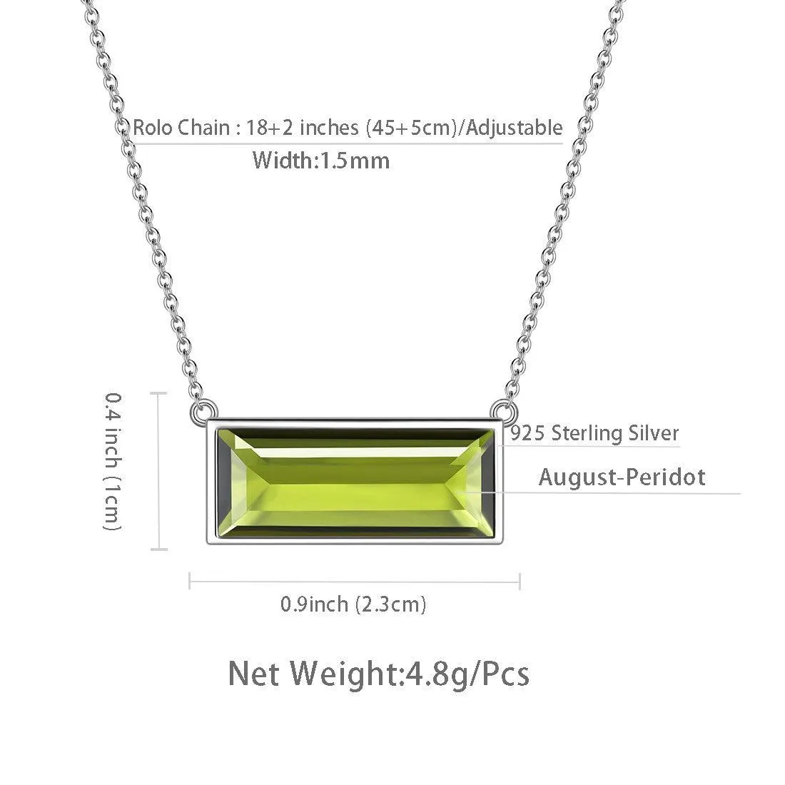 Tokyo Mart Bar Birthstone August Peridot Necklace Women Girls Jewelry Birthday Gift Sterling Silver