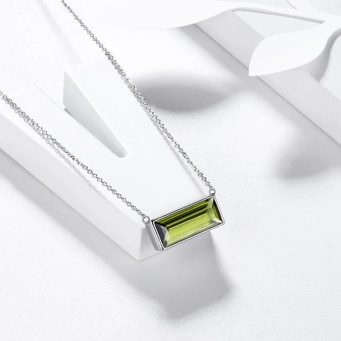 Tokyo Mart Bar Birthstone August Peridot Necklace Women Girls Jewelry Birthday Gift Sterling Silver