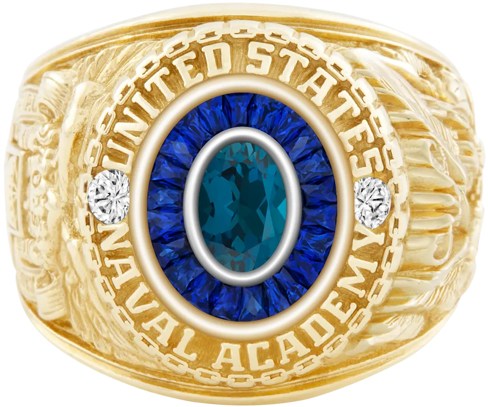 USNA Class Ring Mod™ with London Blue Topaz Centerpiece and Diamond Dividers