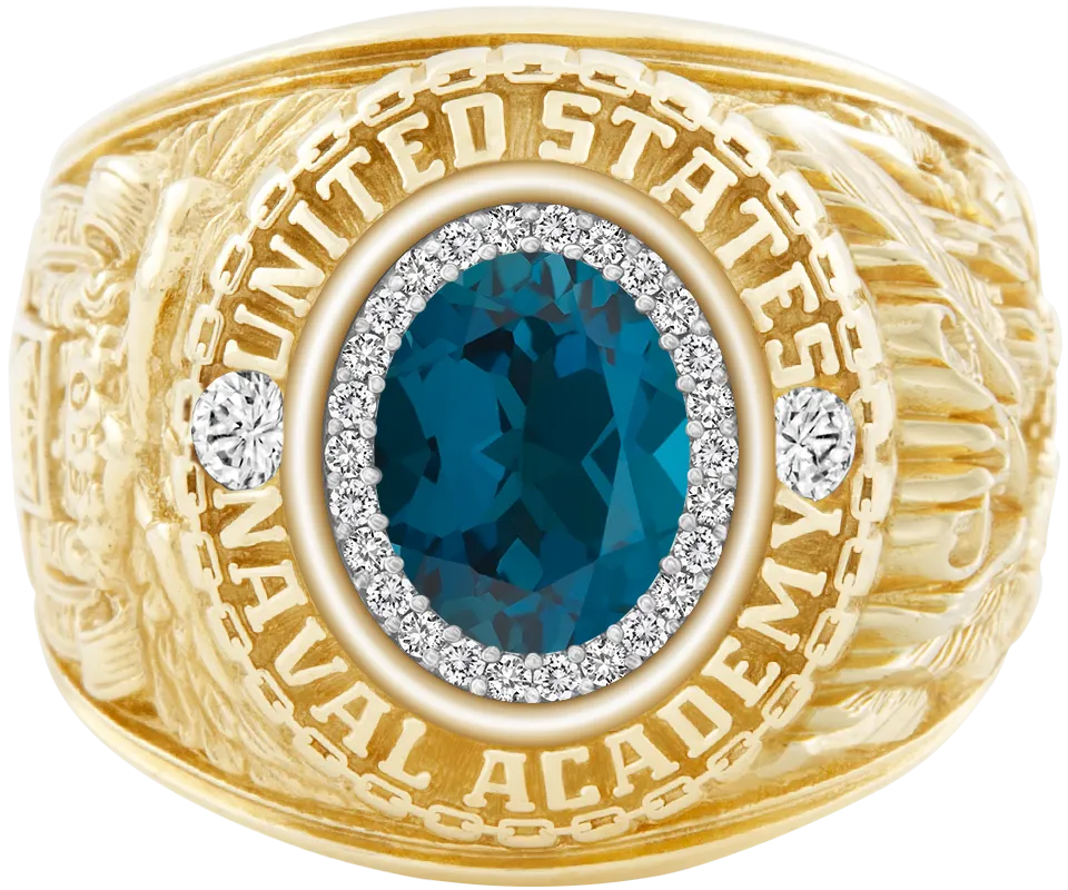 USNA Class Ring Mod™ with London Blue Topaz Centerpiece and Diamond Dividers