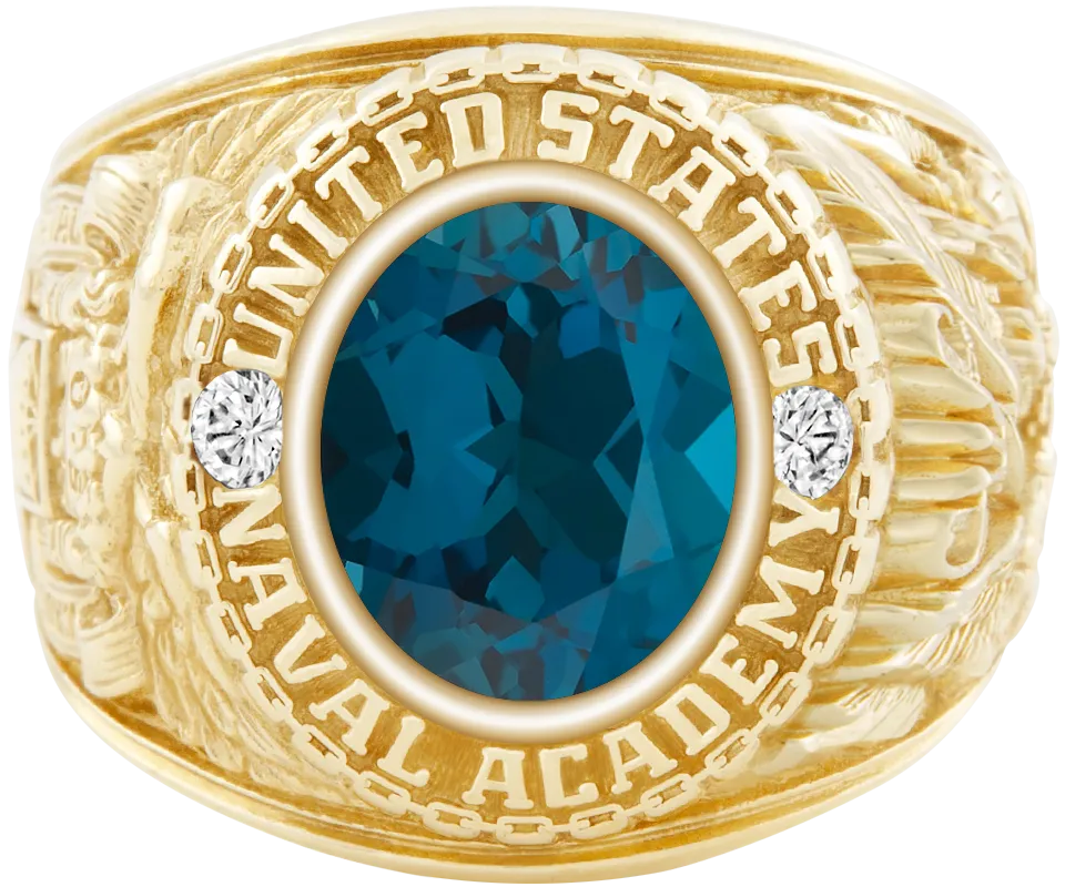 USNA Class Ring Mod™ with London Blue Topaz Centerpiece and Diamond Dividers