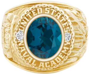 USNA Class Ring Mod™ with London Blue Topaz Centerpiece and Diamond Dividers