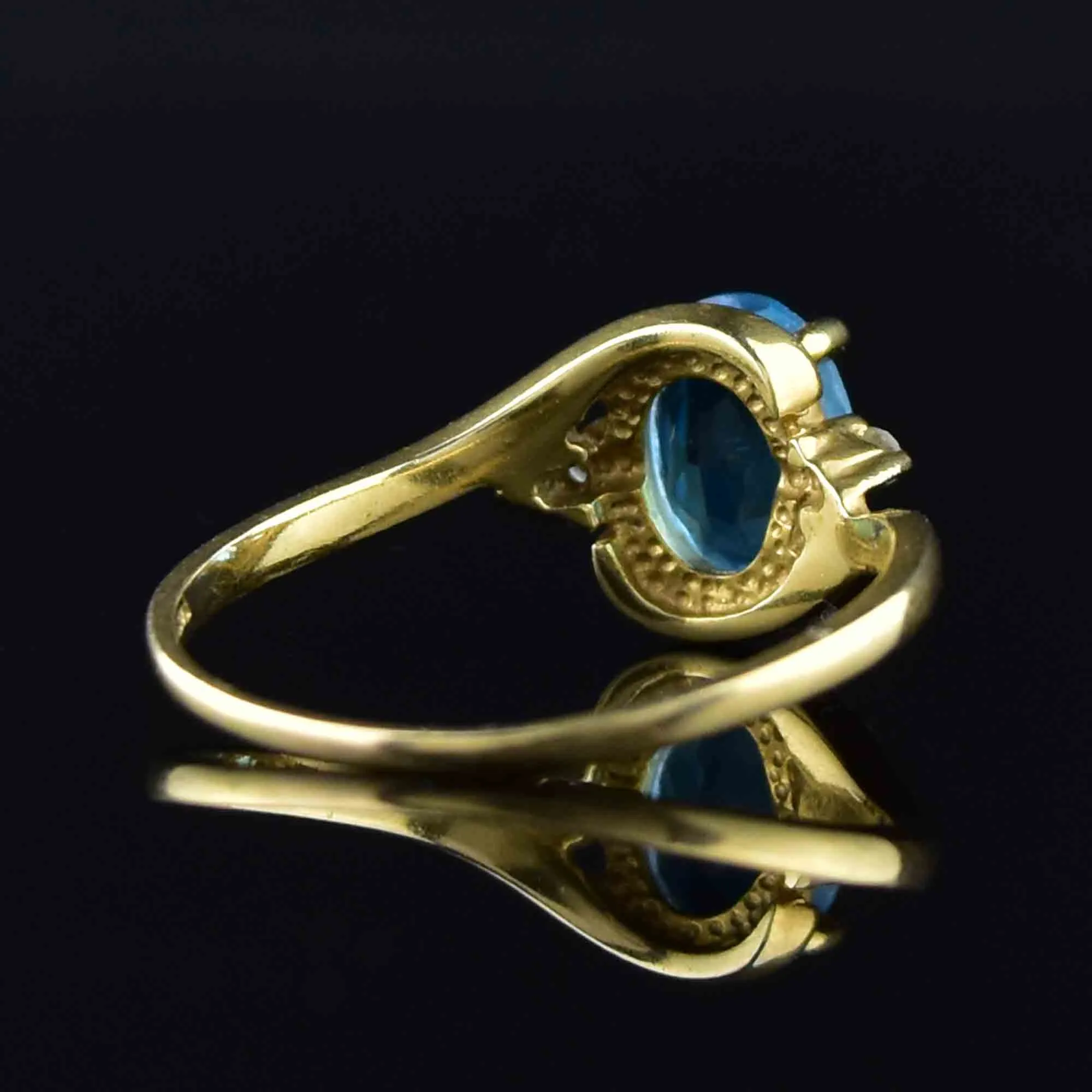 Vintage 14K Gold Swiss Blue Topaz Diamond Ring