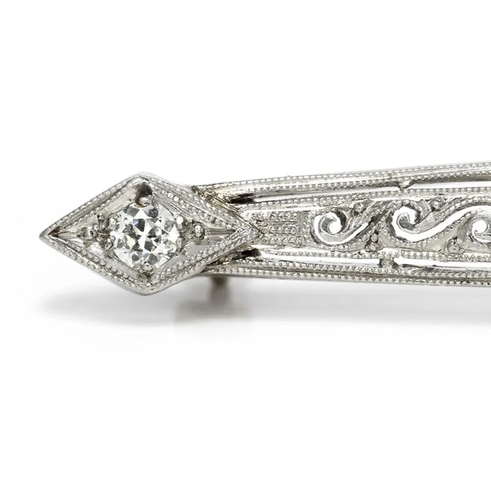 Vintage Art Deco Round Diamond Brooch Bar Pin in Platinum 1.50ctw