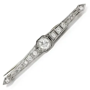 Vintage Art Deco Round Diamond Brooch Bar Pin in Platinum 1.50ctw