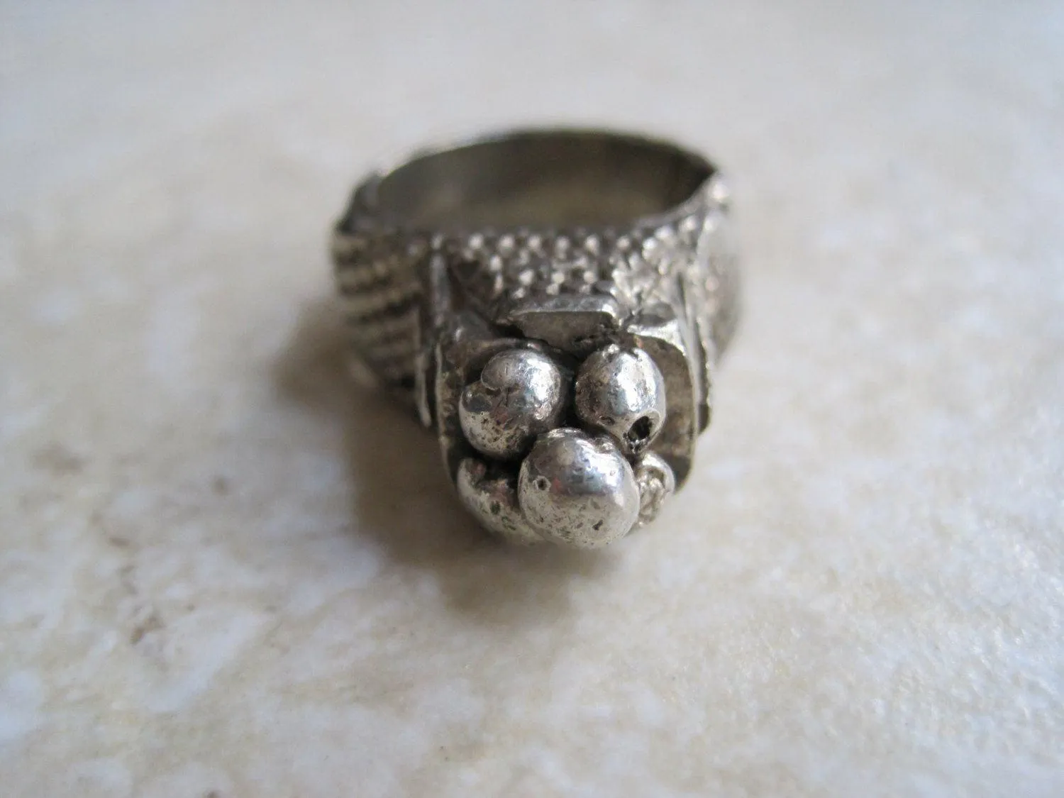 Vintage Bedouin Ring - Tribal Silver Tower Ring - Size 8 and a half