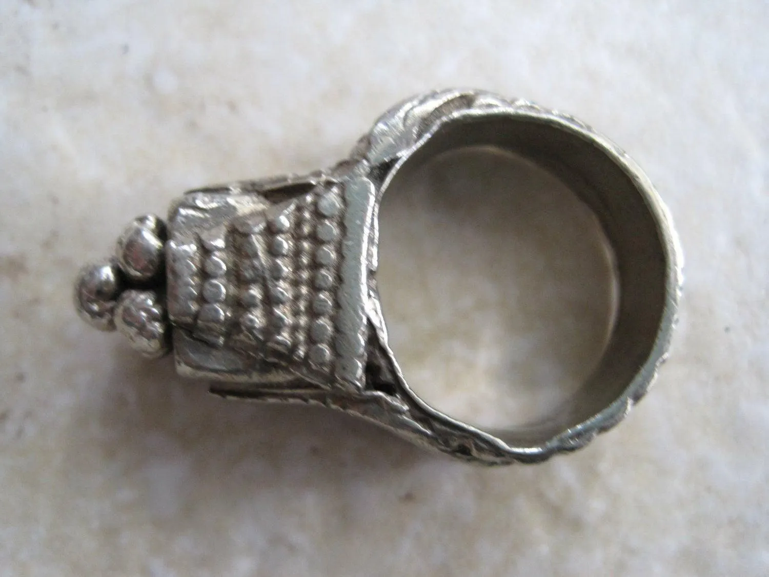 Vintage Bedouin Ring - Tribal Silver Tower Ring - Size 8 and a half