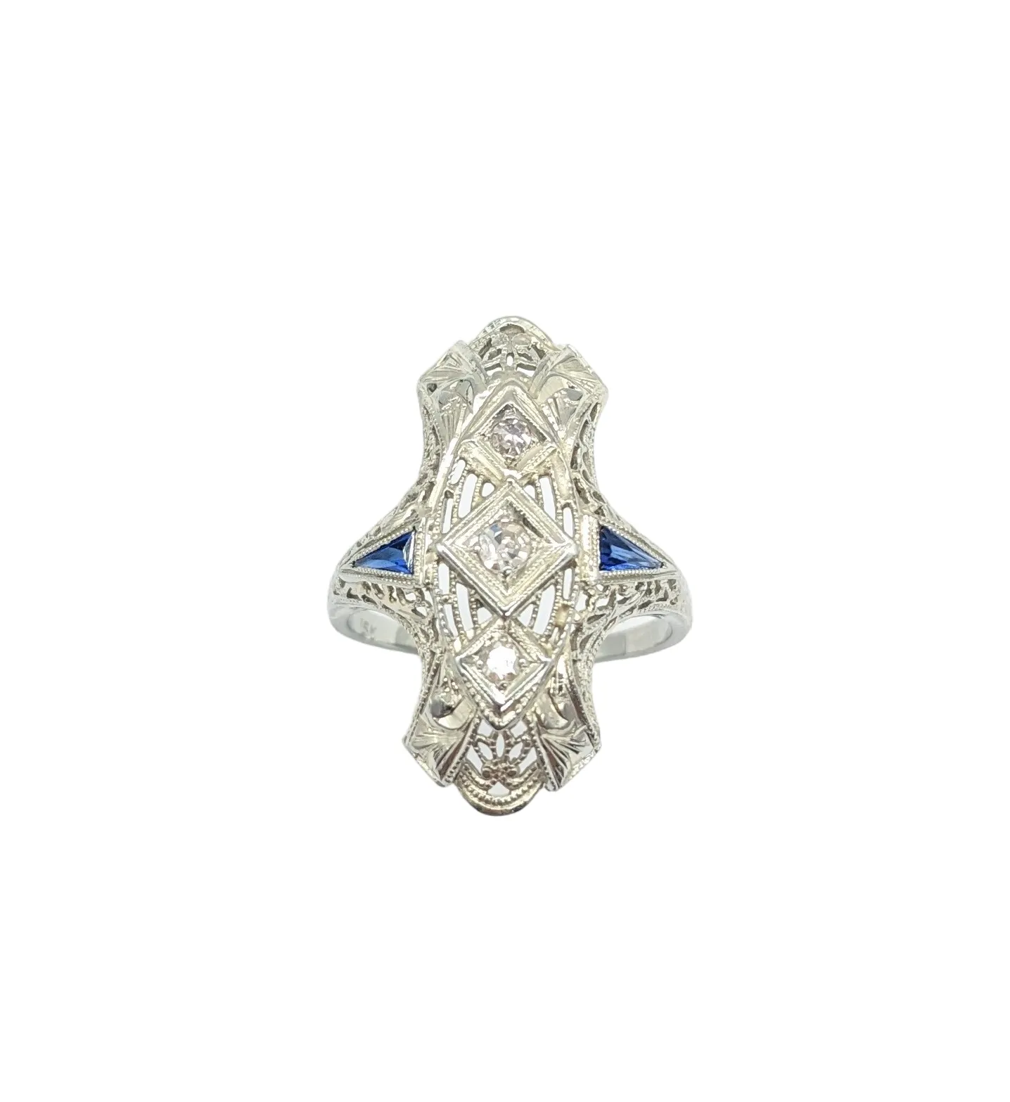 Vintage Diamond and Sapphire Filigree Ring