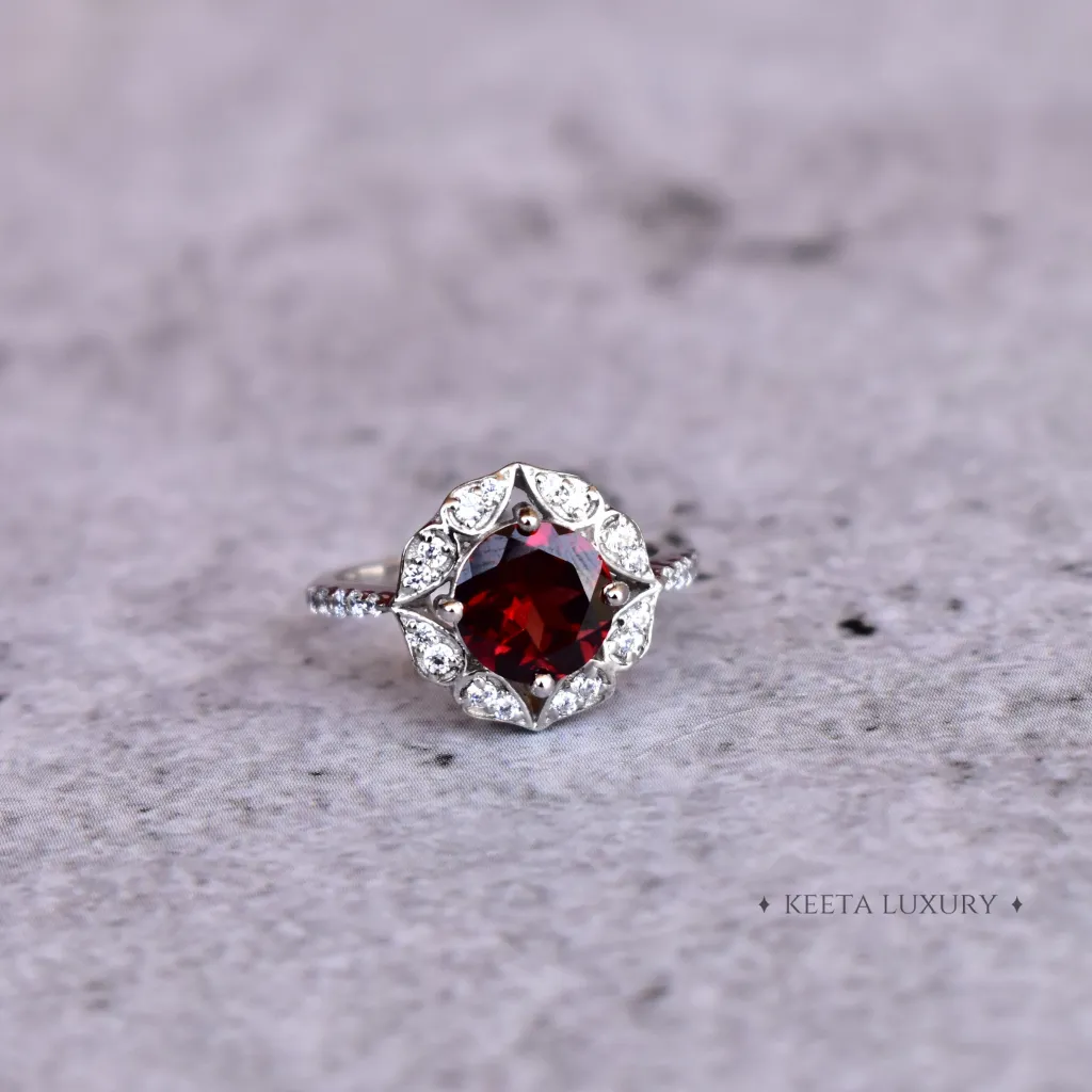 Vintage Floral - Garnet Ring