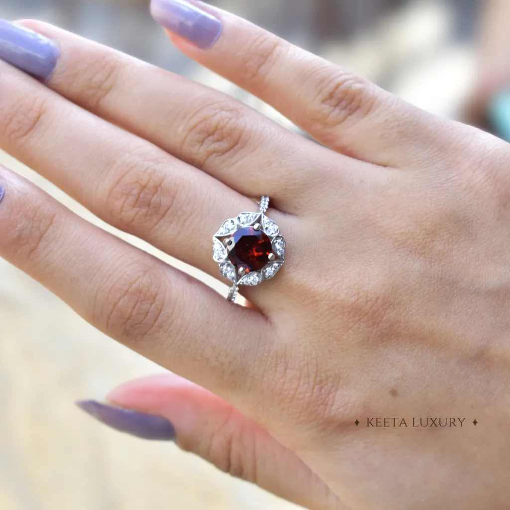 Vintage Floral - Garnet Ring