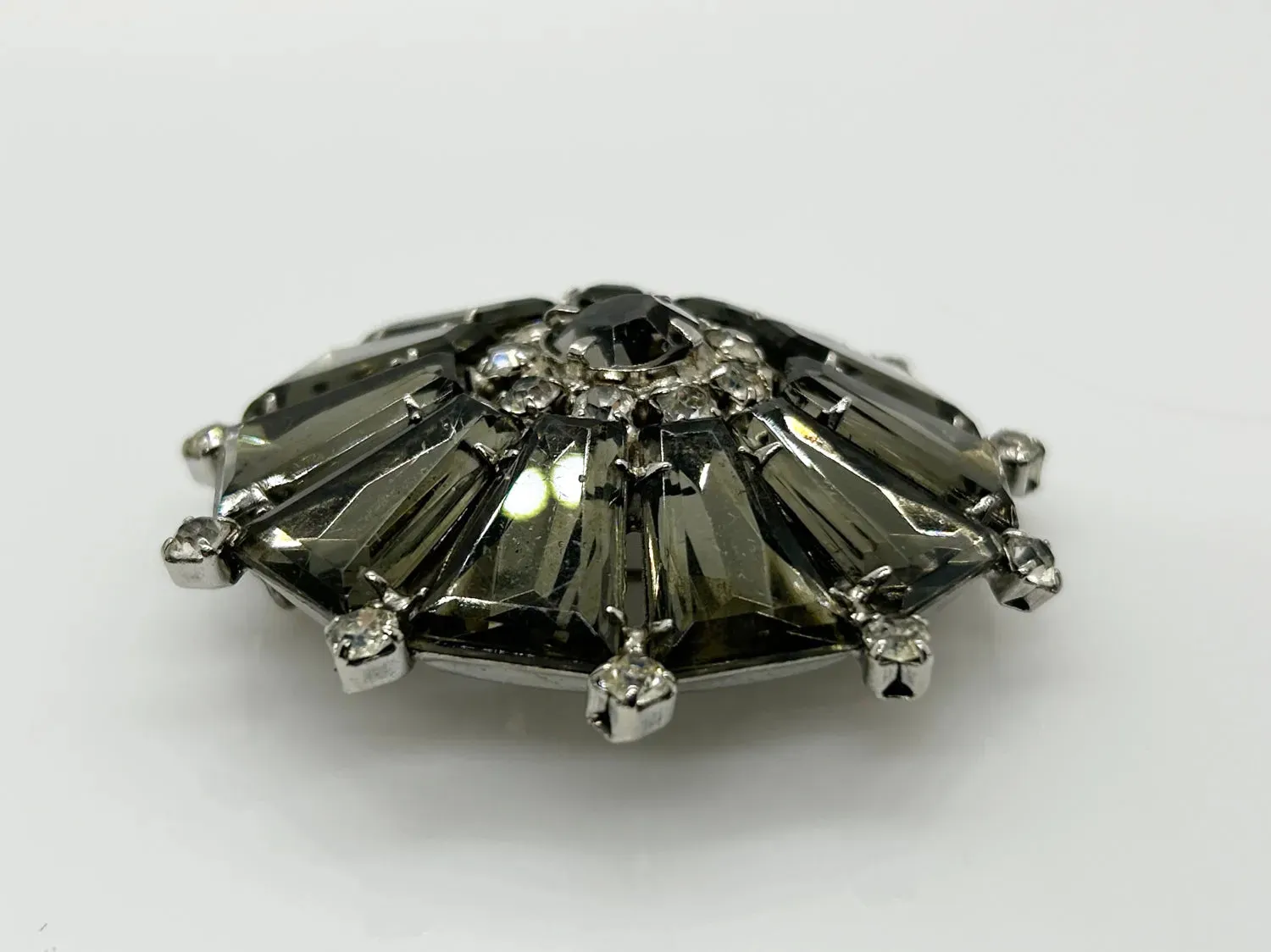 Vintage Gray Rhinestone Pinwheel Brooch