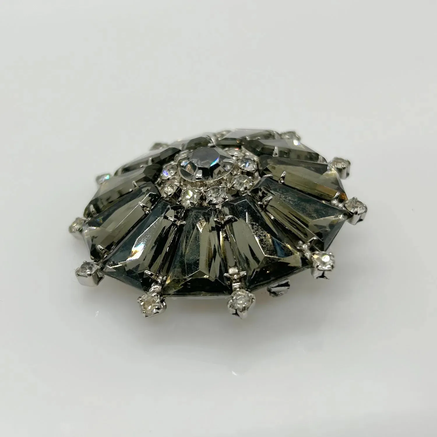 Vintage Gray Rhinestone Pinwheel Brooch