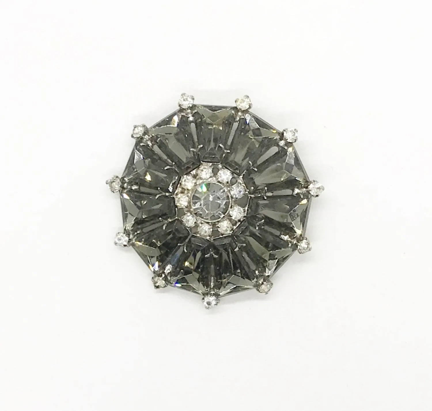 Vintage Gray Rhinestone Pinwheel Brooch