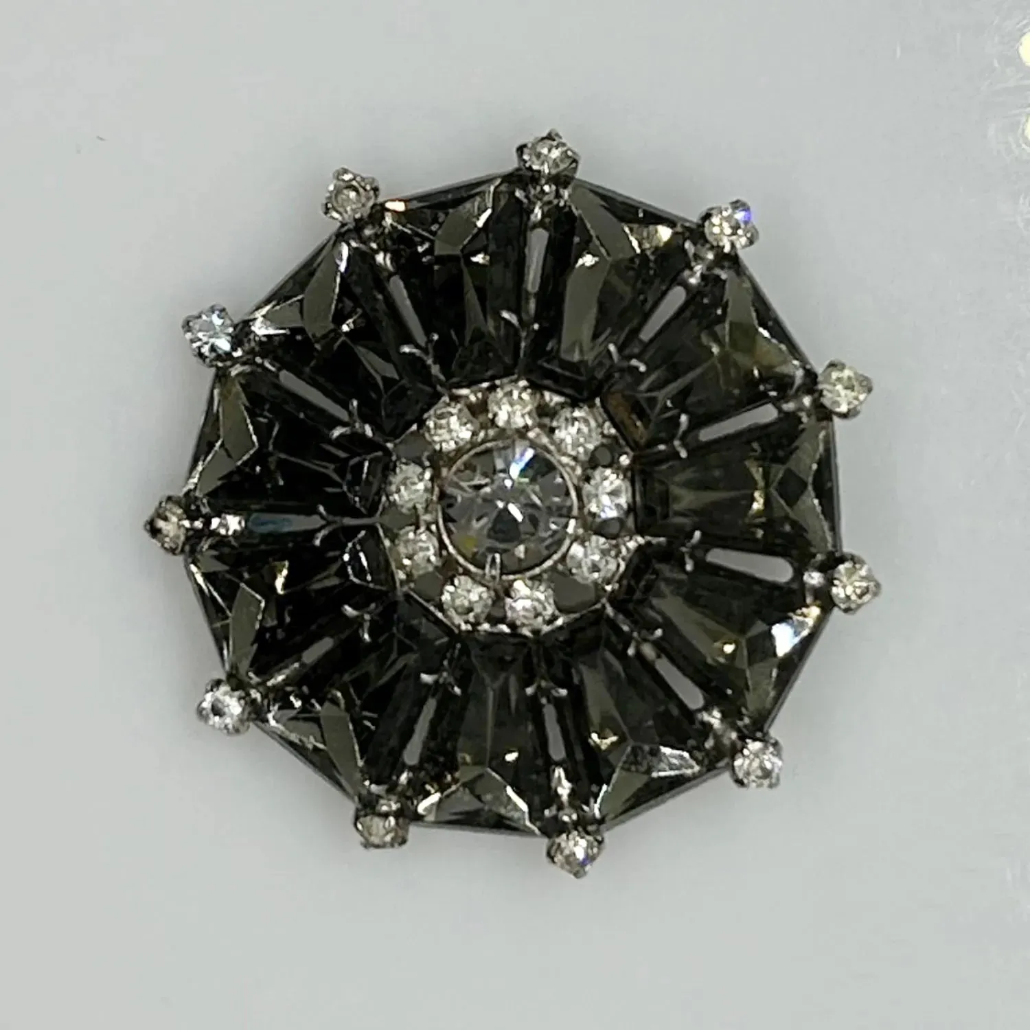 Vintage Gray Rhinestone Pinwheel Brooch