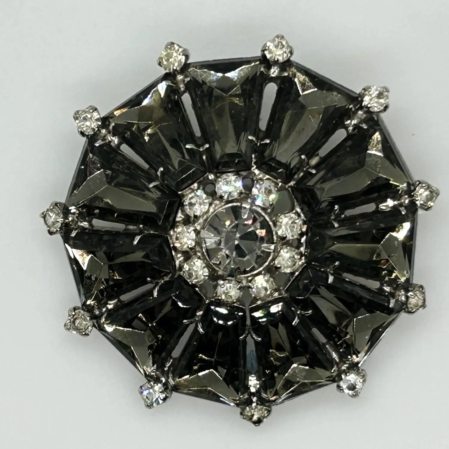 Vintage Gray Rhinestone Pinwheel Brooch