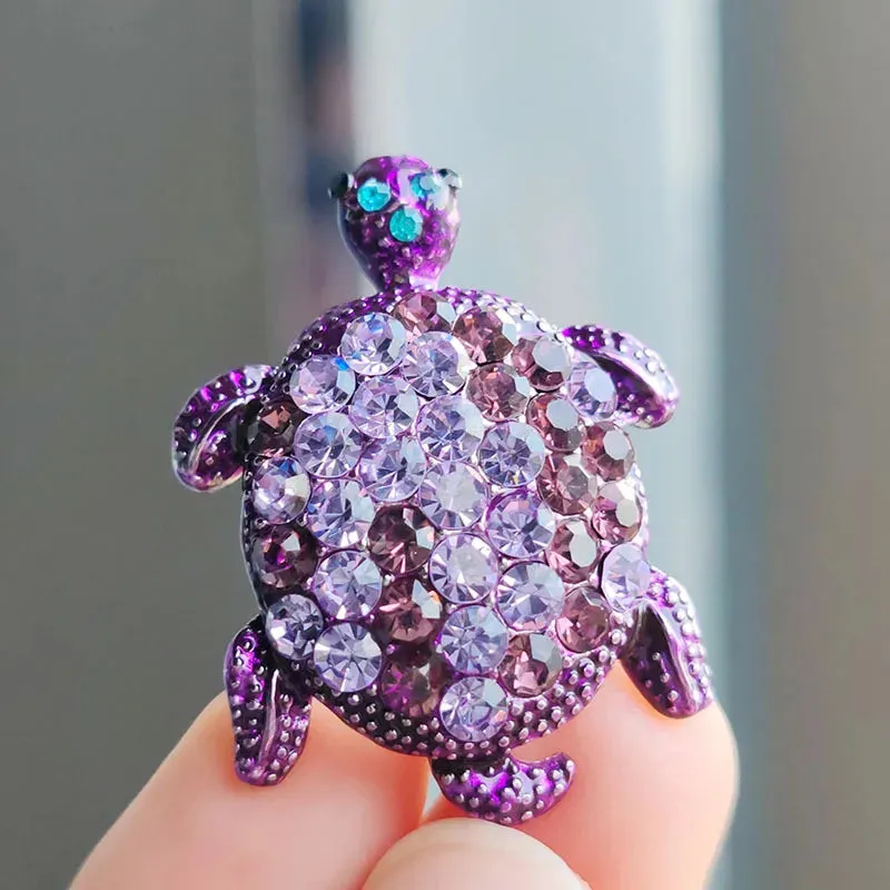 Vintage Purple Rhinestone Turtle Brooch