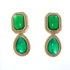 Vintage YSL Earrings Yves Saint Laurent Statement Large green gold clip-on