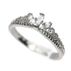 White Gold Plated CZ Dainty Princess Crown Ring