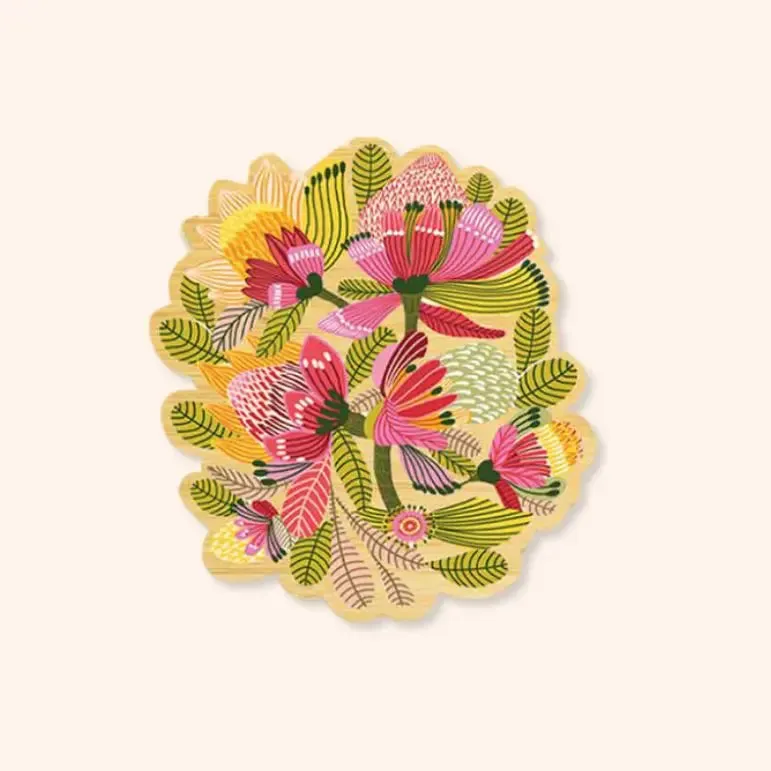 Wild Protea Flowers Wooden Brooch