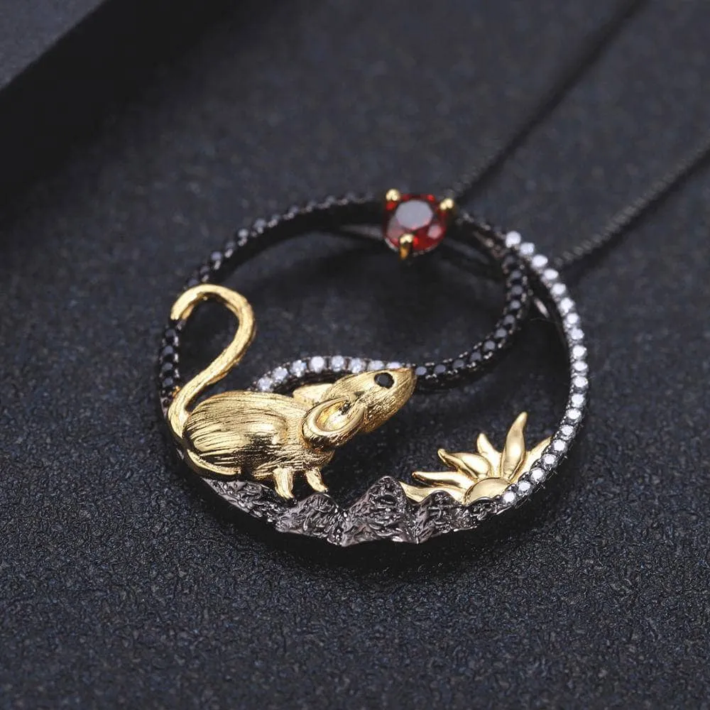 Year Of The Rat-Natural Garnet Handmade Rat Necklace