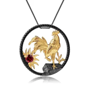 Year Of The Rooster-Natural Red Garnet Handmade Rooster Necklace