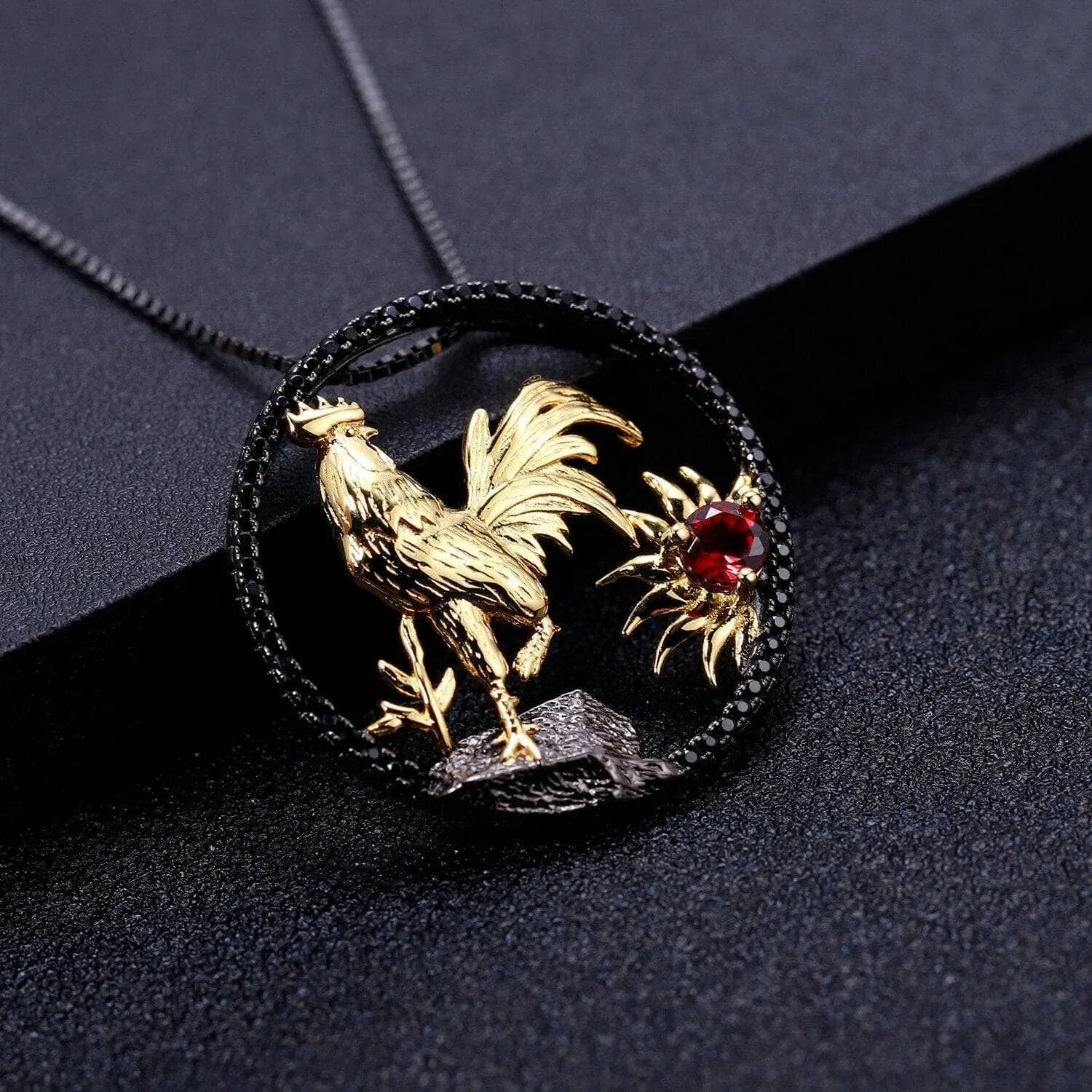 Year Of The Rooster-Natural Red Garnet Handmade Rooster Necklace