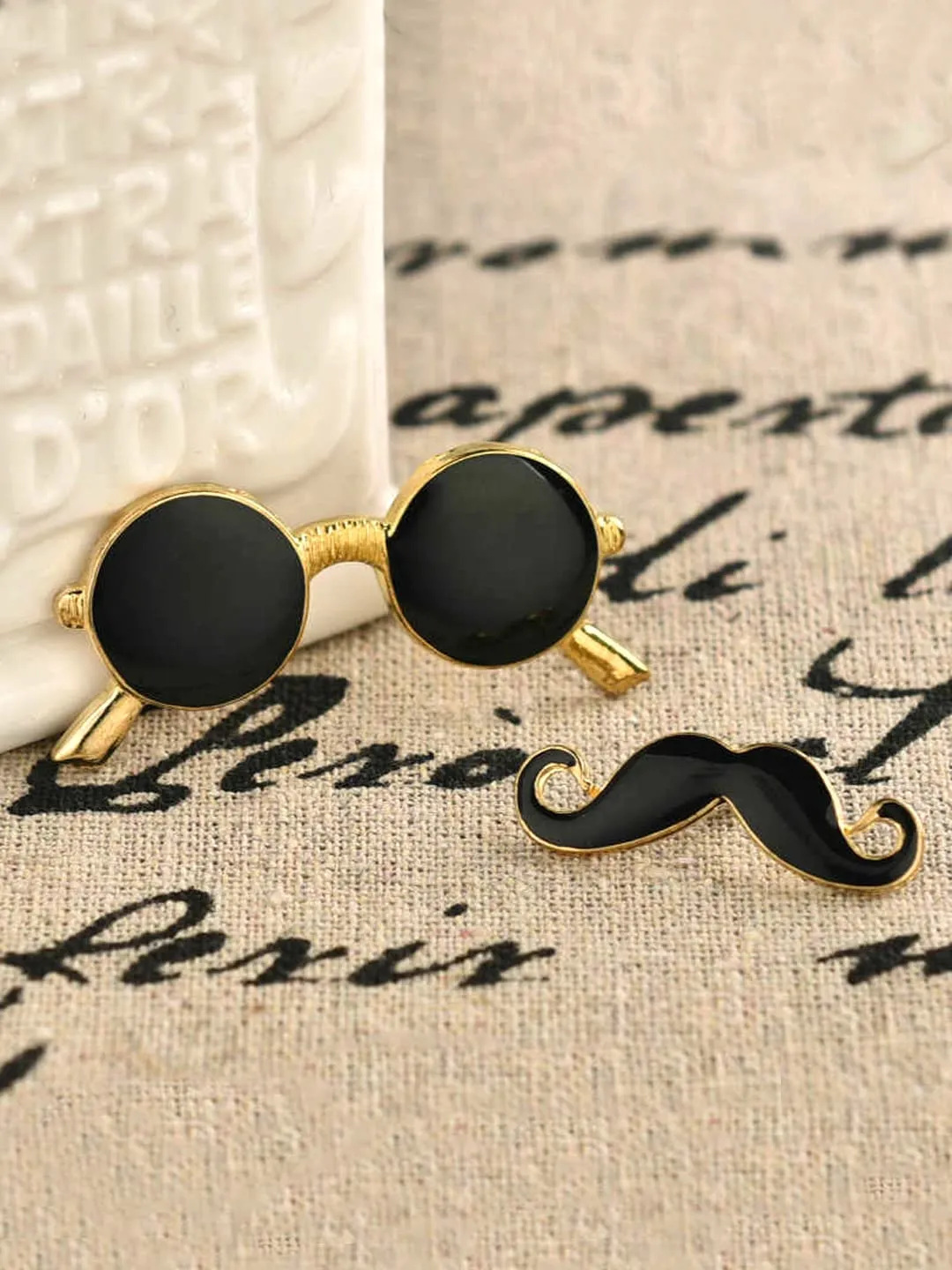 Yellow Chimes Brooch For Men and Women Gold Tone Combo Of Sunglasses and Moustache Brooch For Unisex